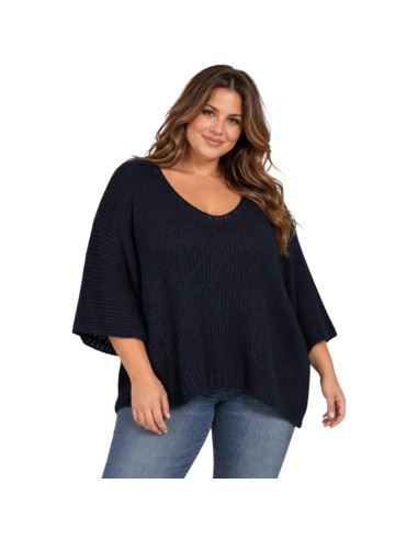Pull femme oversize en maille - Col V & manches chauve-souris - Taille unique grande taille (du 42/44 au 50/52)