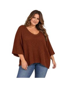 Pull femme oversize en maille - Col V & manches chauve-souris - Taille unique grande taille (du 42/44 au 50/52) 2