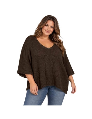 Pull femme oversize en maille - Col V & manches chauve-souris - Taille unique grande taille (du 42/44 au 50/52)