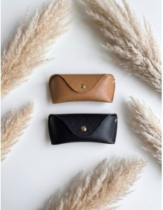 Étui à lunettes en cuir fabrication Italienne - Rabat à bouton pression - Camel ou noir