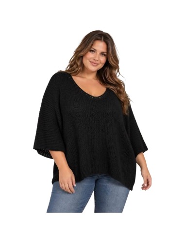 Pull femme oversize en maille - Col V & manches chauve-souris - Taille unique grande taille (du 42/44 au 50/52)