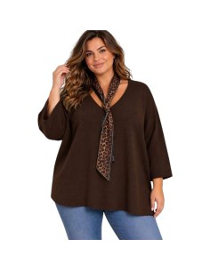 Pull femme fluide avec foulard imprimé - Col V - Taille unique grande taille (du 42/44 au 50/52)