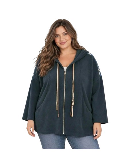 Veste femme à capuche - Fermeture zippée & motif floral au dos - Taille unique grande taille (du 42/44 au 50/52)