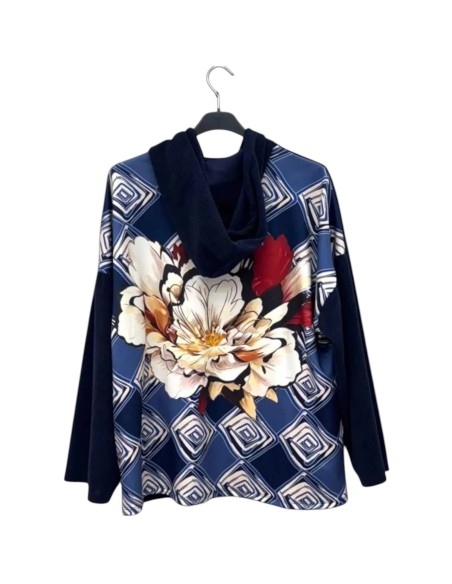 Veste femme à capuche - Fermeture zippée & motif floral au dos - Taille unique grande taille (du 42/44 au 50/52)
