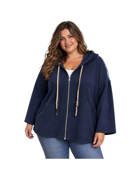 Veste femme à capuche - Fermeture zippée & motif floral au dos - Taille unique grande taille (du 42/44 au 50/52)