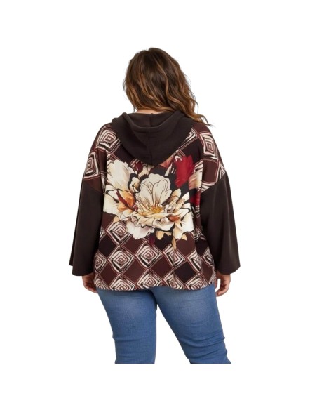 Veste femme à capuche - Fermeture zippée & motif floral au dos - Taille unique grande taille (du 42/44 au 50/52)