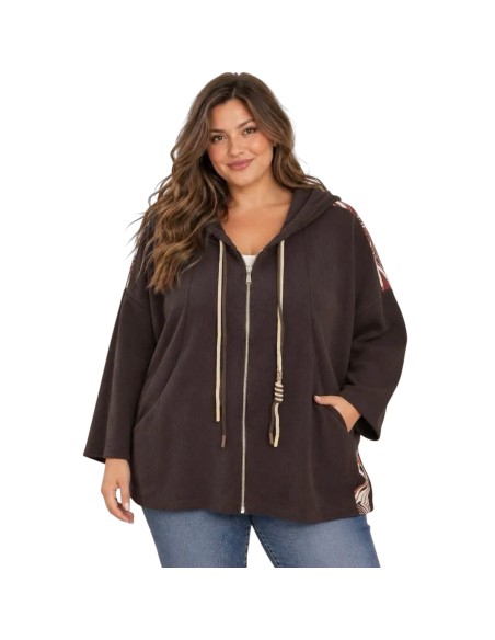 Veste femme à capuche - Fermeture zippée & motif floral au dos - Taille unique grande taille (du 42/44 au 50/52)