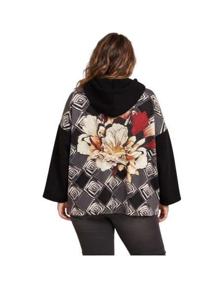 Veste femme à capuche - Fermeture zippée & motif floral au dos - Taille unique grande taille (du 42/44 au 50/52)