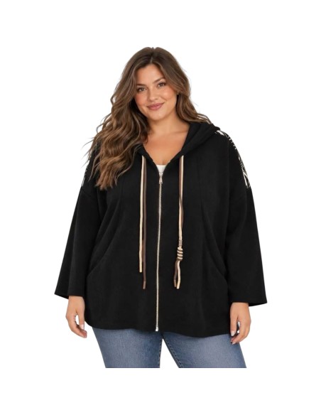 Veste femme à capuche - Fermeture zippée & motif floral au dos - Taille unique grande taille (du 42/44 au 50/52)