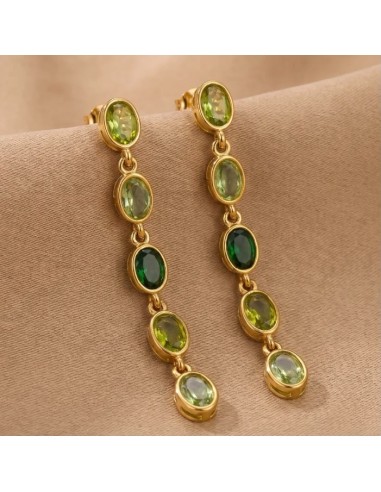 Boucles d'oreilles pendantes à pierres colorées en acier inoxydable - Plusieurs couleurs