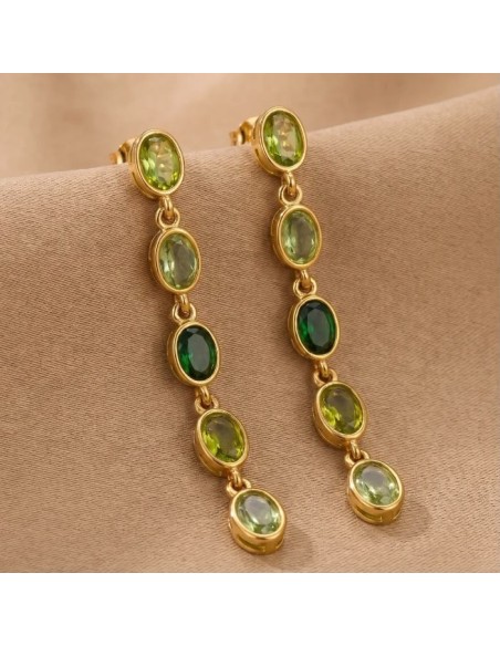 Boucles d'oreilles pendantes à pierres colorées en acier inoxydable - Plusieurs couleurs