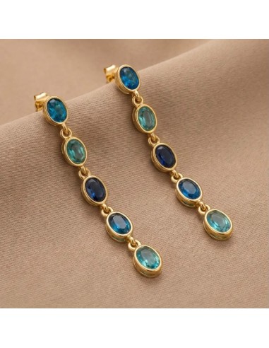 Boucles d'oreilles pendantes à pierres colorées en acier inoxydable - Plusieurs couleurs