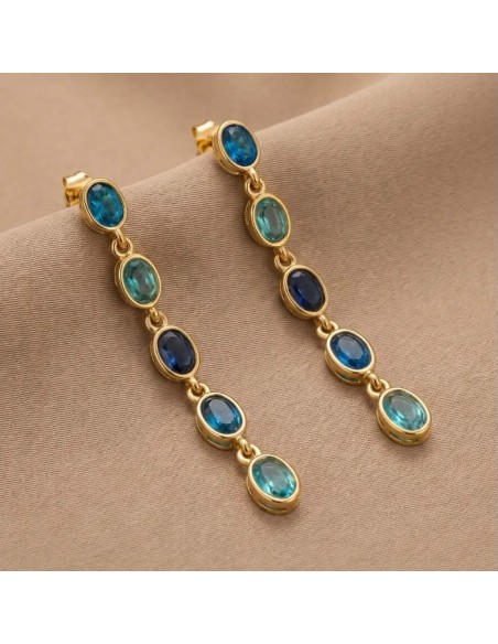 Boucles d'oreilles pendantes à pierres colorées en acier inoxydable - Plusieurs couleurs