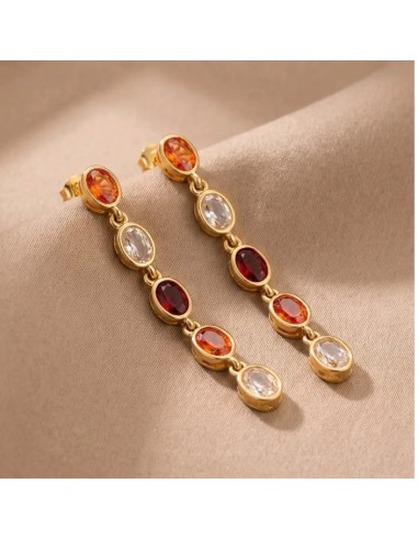 Boucles d'oreilles pendantes à pierres colorées en acier inoxydable - Plusieurs couleurs