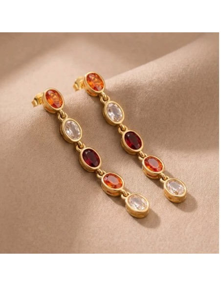 Boucles d'oreilles pendantes à pierres colorées en acier inoxydable - Plusieurs couleurs