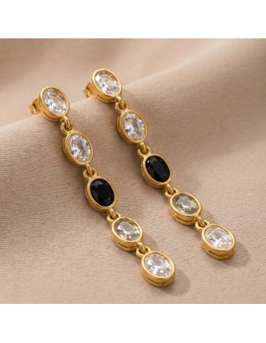 Boucles d'oreilles pendantes à pierres colorées en acier inoxydable - Plusieurs couleurs