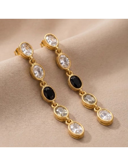 Boucles d'oreilles pendantes à pierres colorées en acier inoxydable - Plusieurs couleurs