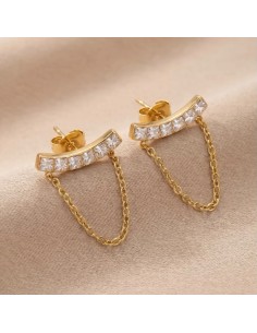 Boucles d'oreilles strass avec chaînette en acier inoxydable