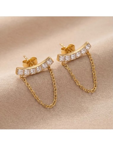 Boucles d'oreilles strass avec chaînette en acier inoxydable