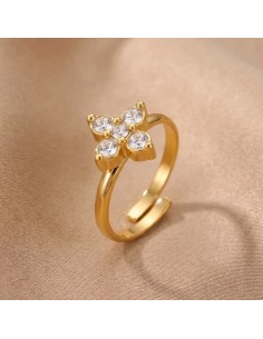 Bague fleur à strass colorés en acier inoxydable - Réglable 2