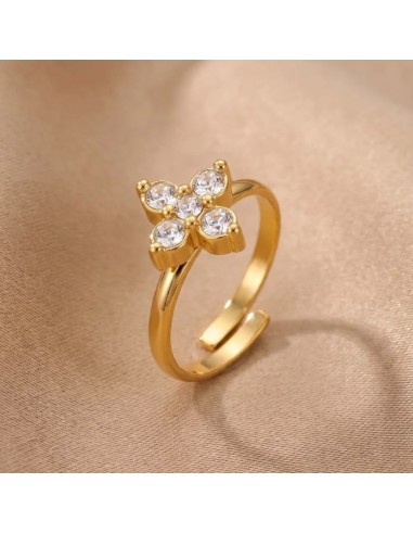 Bague fleur à strass colorés en acier inoxydable - Réglable