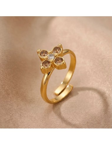 Bague fleur à strass colorés en acier inoxydable - Réglable