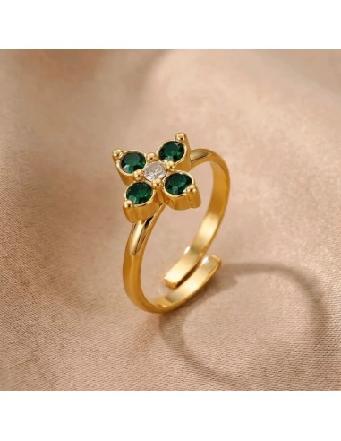 Bague fleur à strass colorés en acier inoxydable - Réglable