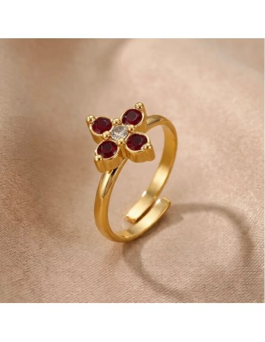 Bague fleur à strass colorés en acier inoxydable - Réglable