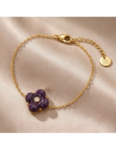 Bracelet fleur colorée en acier inoxydable - Réglable