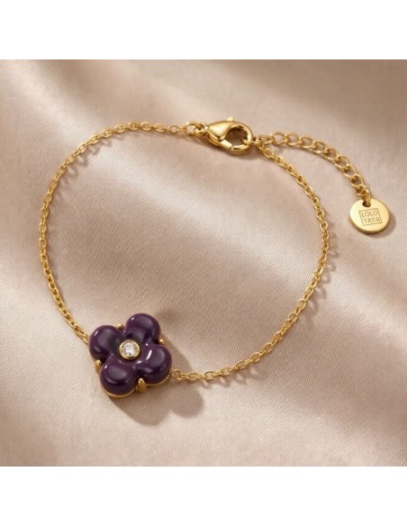 Bracelet fleur colorée en acier inoxydable - Réglable