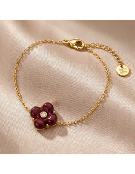 Bracelet fleur colorée en acier inoxydable - Réglable