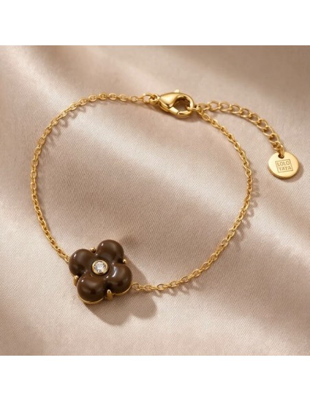 Bracelet fleur colorée en acier inoxydable - Réglable