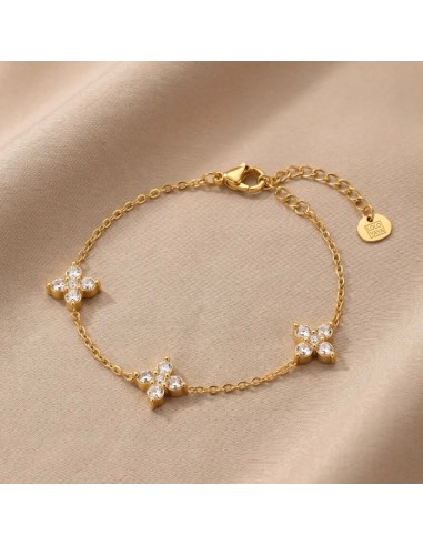 Bracelet trois fleurs à strass colorés en acier inoxydable - Réglable