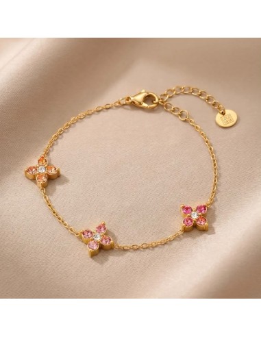 Bracelet trois fleurs à strass colorés en acier inoxydable - Réglable