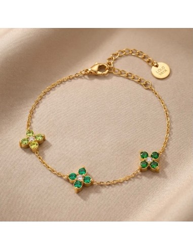 Bracelet trois fleurs à strass colorés en acier inoxydable - Réglable