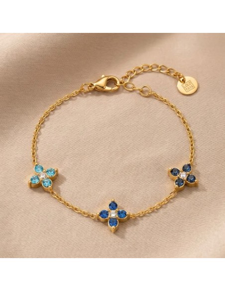 Bracelet trois fleurs à strass colorés en acier inoxydable - Réglable