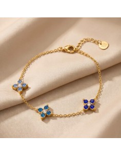 Bracelet trois fleurs à strass colorés en acier inoxydable - Réglable
