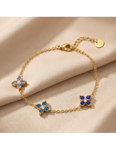 Bracelet trois fleurs à strass colorés en acier inoxydable - Réglable