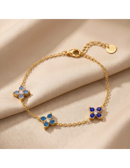 Bracelet trois fleurs à strass colorés en acier inoxydable - Réglable