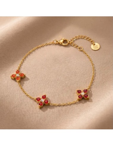 Bracelet trois fleurs à strass colorés en acier inoxydable - Réglable