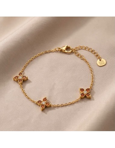 Bracelet trois fleurs à strass colorés en acier inoxydable - Réglable