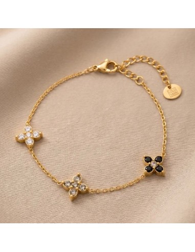 Bracelet trois fleurs à strass colorés en acier inoxydable - Réglable