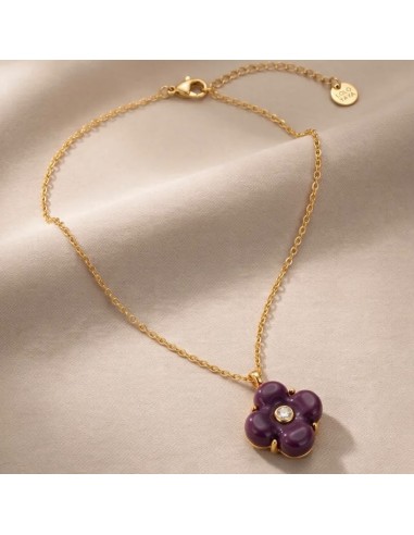 Collier fleur colorée en acier inoxydable - Réglable
