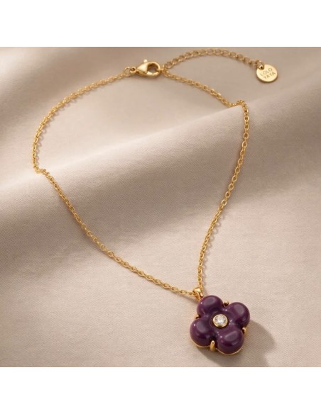 Collier fleur colorée en acier inoxydable - Réglable