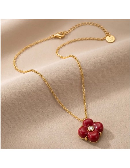 Collier fleur colorée en acier inoxydable - Réglable