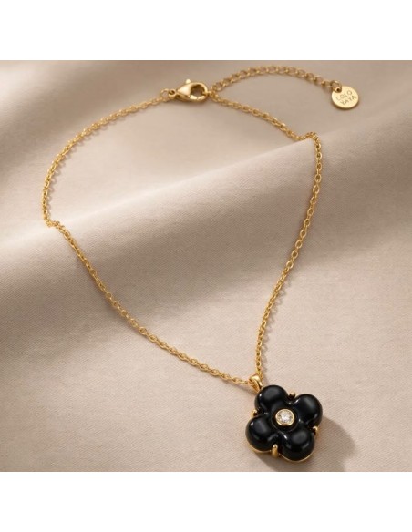 Collier fleur colorée en acier inoxydable - Réglable
