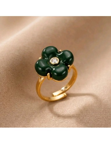Bague fleur colorée en acier inoxydable - Réglable