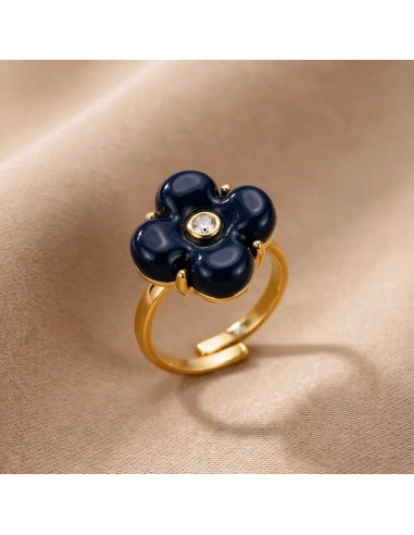 Bague fleur colorée en acier inoxydable - Réglable