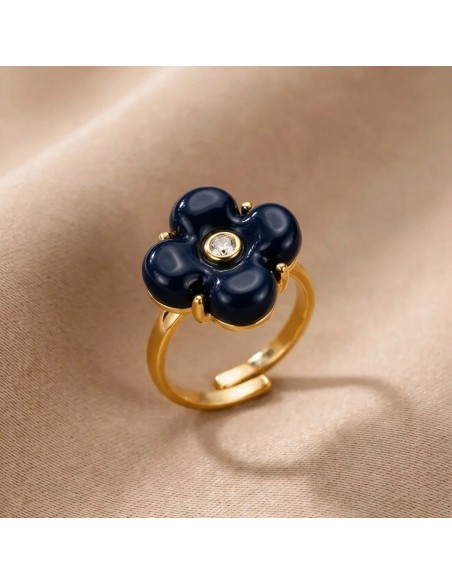Bague fleur colorée en acier inoxydable - Réglable
