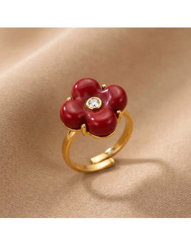 Bague fleur colorée en acier inoxydable - Réglable